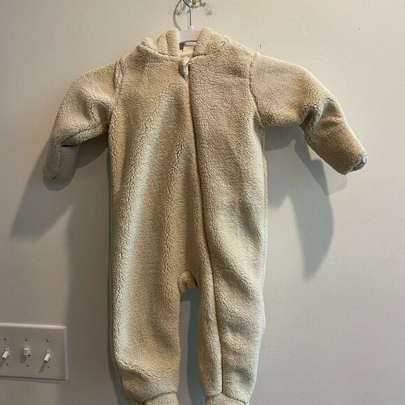 Petite Maison x Nono Baby Beige Coverall Jumpsuit 9M Hooded Sherpa Winter Snow - Picture 3 of 10
